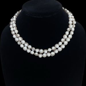 Long 36” Chain Wrapped Imitation Pearl Rope Necklace